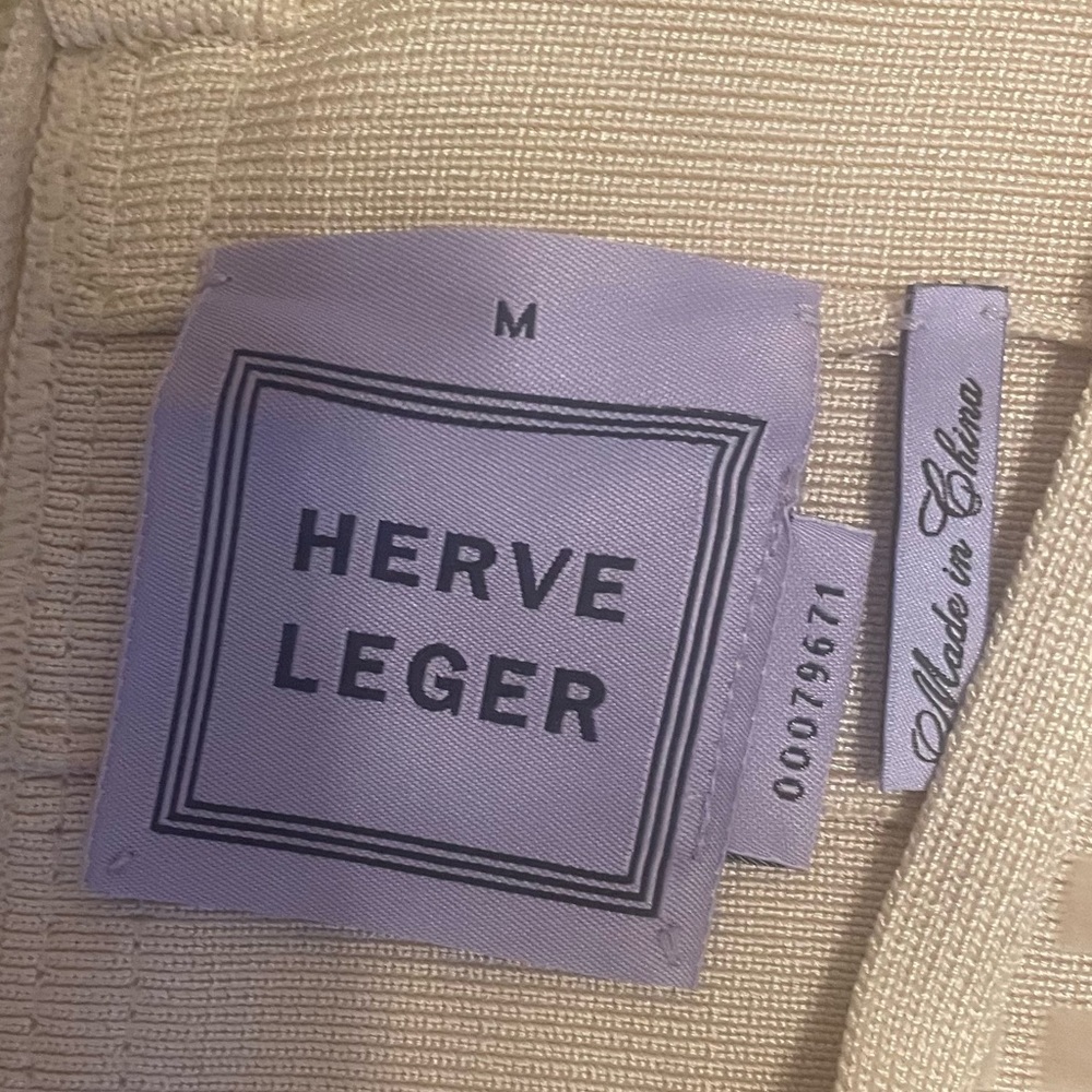 💋HERVE LEGER Dress bandage ivory RARE Authentic NWT Velvet print pleated MED - Picture 8 of 10